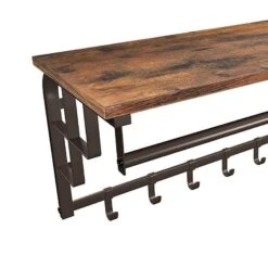 26 Inch Industrial Metal Frame Wall Mount Coat Rack, 5 Hooks, 1 Shelf, Rustic Brown, Black-Benzara -Home Furniture Shop 7b9fc33cef054a1bb23f9516ea8a8076