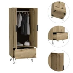 DEPOT E-SHOP Begonia Closet, One Drawer, Double Door Cabinet , Hairpin Legs, Light Oak -Home Furniture Shop 7c509f96b4f348d7805279bc26195c8c