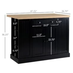 Freestanding Kitchen Island Cabinet, Wooden Kitchen Island Table With Drop Leaf, Fluted-Style Storage Cabinet With Adjustable Shelves, Black -Home Furniture Shop 7d46abb4b393469da951ce0d67f20412