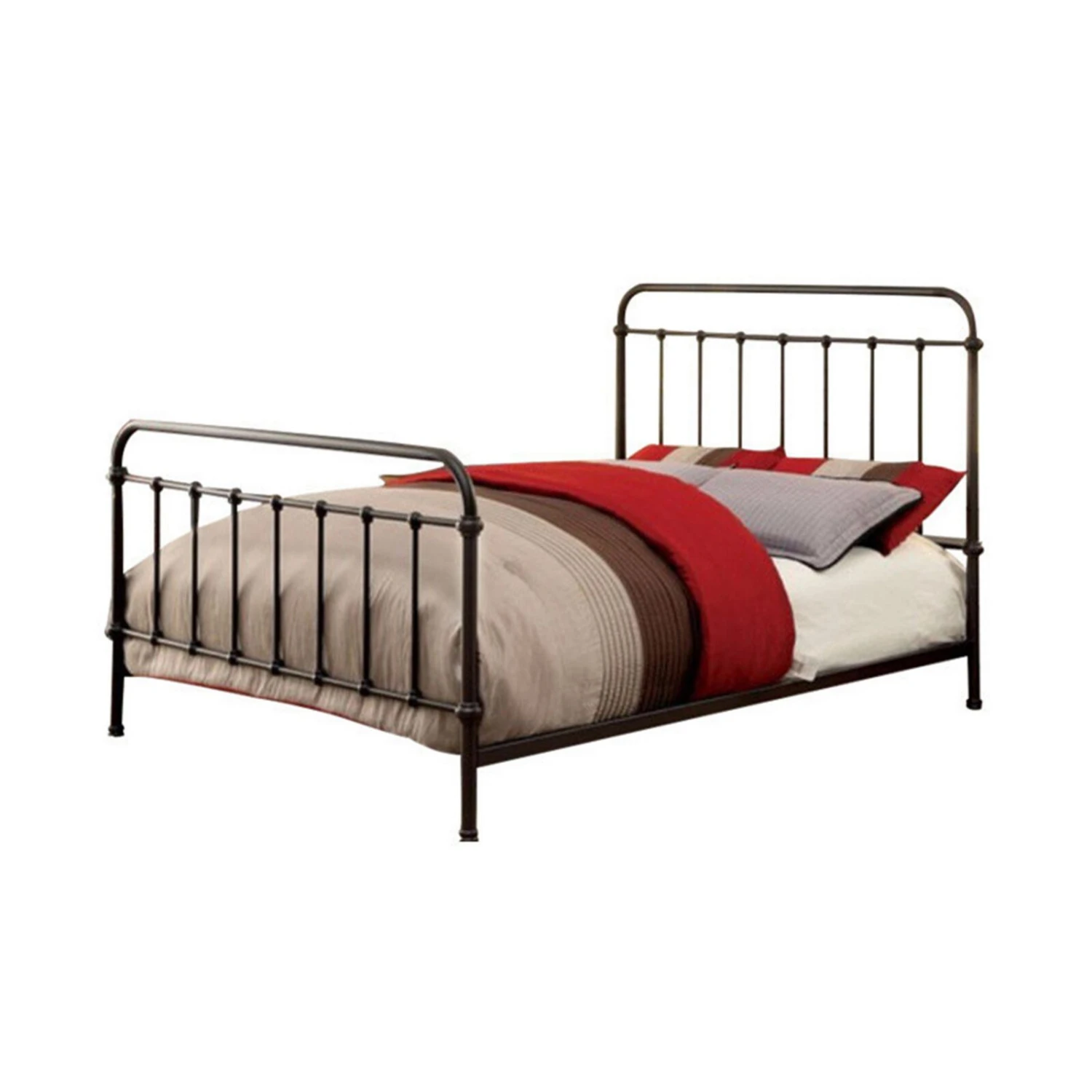 Metal Queen Size Platform Bed With Headboard & Footboard, Deep Bronze-Benzara 3 Metal Queen Size Platform Bed With Headboard & Footboard, Deep Bronze-Benzara