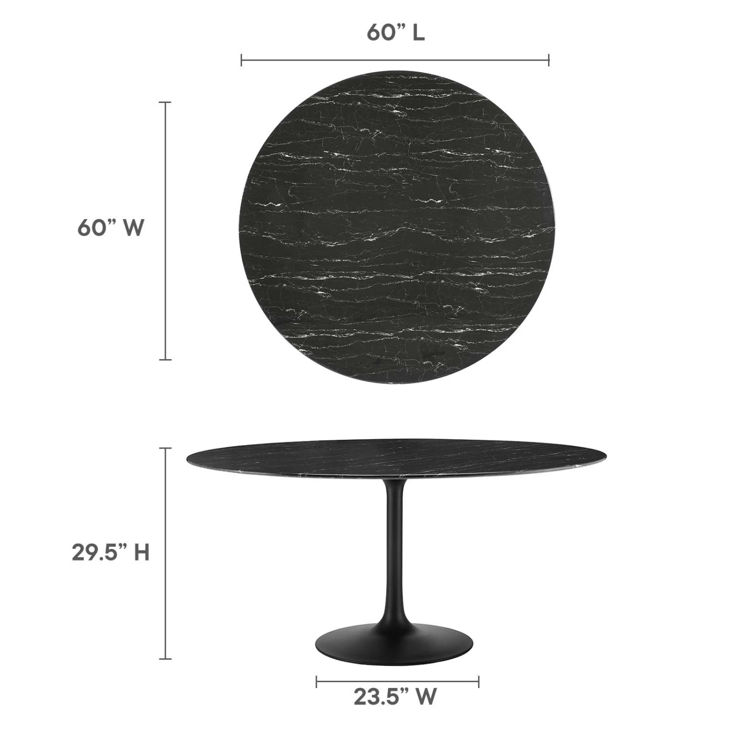 Modway - Lippa 60" Round Artificial Marble Dining Table Black Black 9 Modway - Lippa 60" Round Artificial Marble Dining Table Black Black - Image 7