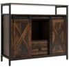 Industrial Sideboard, Buffet Cabinet With Sliding Barn Doors, Storage Cabinets, Stemware Racks, Drawer For Kitchen, Home Bar, Rustic Brown -Home Furniture Shop 7e3894e12de245548661cd8e4c206d5d