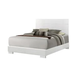 Contemporary Style Low Profile California King Bed With Block Feet, White - Benzara