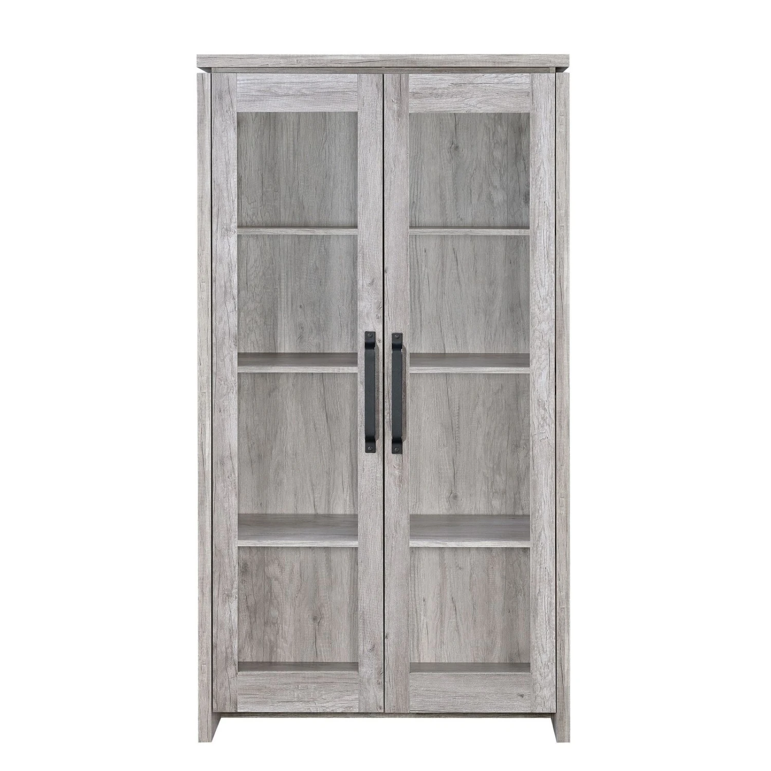 Spacious Wooden Curio Cabinet With Two Glass Doors, Gray - Benzara 3 Spacious Wooden Curio Cabinet With Two Glass Doors, Gray - Benzara
