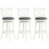 Traditional Bar Stool, 31 Inch Seat Height Barstool, Swivel PU Leather Upholstered Chair, With Cross Back And Rubberwood Frame, Set Of 3, Cream White -Home Furniture Shop 7ff5c6c93ccc4b0a9253b000e90a10c8