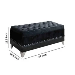 Leatherette Storage Bench With Nailhead Trims And Button Tufted Seat, Black - Benzara -Home Furniture Shop 8001236f483e4df5976f3276ded6115a