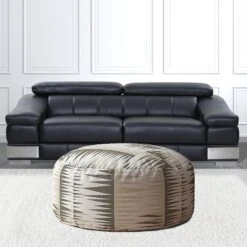 Homezia 24" Beige Cotton Round Chevron Pouf Ottoman -Home Furniture Shop 800db5927f9e4e678f18d9f840d65e62
