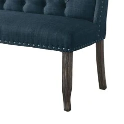48 Inch Classic Loveseat Bench, 2 Seater, Linen, Tufted, Nailhead, Blue-Benzara -Home Furniture Shop 808a5c34e07a4f96b854a144b373dc8c