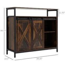Industrial Sideboard, Buffet Cabinet With Sliding Barn Doors, Storage Cabinets, Stemware Racks, Drawer For Kitchen, Home Bar, Rustic Brown -Home Furniture Shop 812dd06f22ae49109514f9f9beff9b50