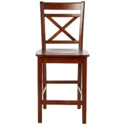 Wooden Counter Height Chair With Cross Back, Set Of 2, Cherry Brown-Benzara -Home Furniture Shop 812e5e38a5304d4cb5b686322bd6c8be