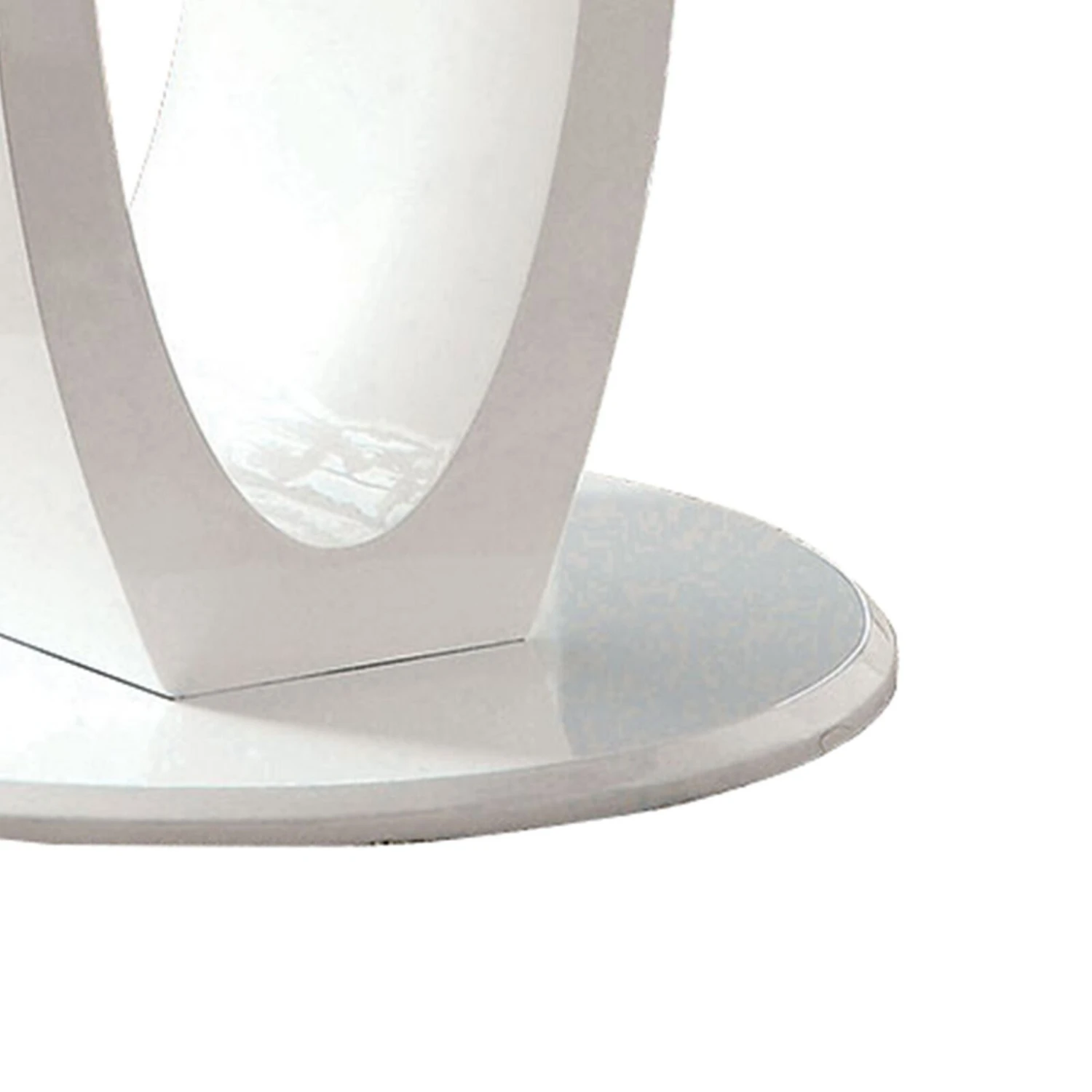 Round Glass Top Counter Height Table With Oval Shaped Base, White-Benzara 6 Round Glass Top Counter Height Table With Oval Shaped Base, White-Benzara - Image 4