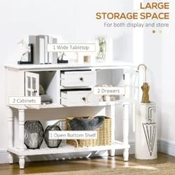 Vintage Console Table With 2 Drawers And Cabinets, Retro Sofa Table For Entryway, Living Room And Hallway, White 12 Vintage Console Table With 2 Drawers And Cabinets, Retro Sofa Table For Entryway, Living Room And Hallway, White -Home Furniture Shop 81b2a82357f74d12b9190aad45fecdcf