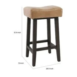 26 Inch Wooden Frame Leatherette Backless Counterstool, Beige-Benzara -Home Furniture Shop 8202592b86ae4abd928c0ba8a7d3b47f