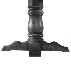 Wooden Round Dining Table With Heavy Pedestal Feet, Weathered Gray-Benzara 11 Wooden Round Dining Table With Heavy Pedestal Feet, Weathered Gray-Benzara -Home Furniture Shop 821705fbc0004446b308ea8d099542aa