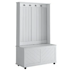 Hall Tree With 4 Hooks, Coat Hanger, Entryway Bench, Storage Bench, 3-in-1 Design, 40INCH, For Entrance, Hallway (White) -Home Furniture Shop 82b6651aeecd42dabe7630eb381de36d