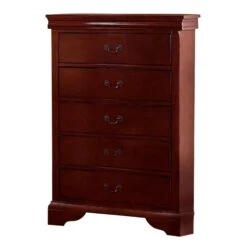 Traditional Style Wooden Chest With Five Drawers, Cherry Brown-Benzara