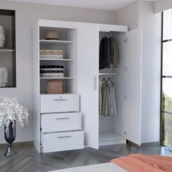 DEPOT E-SHOP Laurel 3-Tier Shelf And Drawers Armoire With Metal Handles, Black -Home Furniture Shop 832c80dfeeb9455598c64783041db9ef