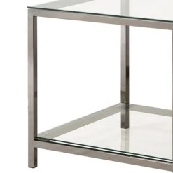 Glass Top End Table With Metal Frame And Open Shelf, Silver-Benzara -Home Furniture Shop 843565970f38495093cb9e3bcca8a0f8