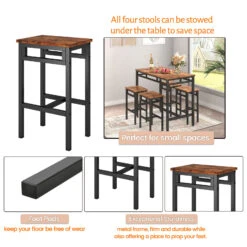 Bar Table Set 5PC Dinging Table Set With High Stools, Structural Strengthening, Industrial Style (Rustic Brown，43.31"w X 23.62"d X 35.43"h) -Home Furniture Shop 84eeba7342fa4a9aa77af15ffb4f10a9
