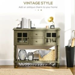 Vintage Console Table With 2 Drawers And Cabinets, Retro Sofa Table For Entryway, Living Room And Hallway, Light Grey -Home Furniture Shop 8512d7977e384ea9b4c9a978bed60c11