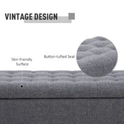 Large 42" Tufted Linen Fabric Ottoman Storage Bench With Soft Close Lid For Living Room, Entryway, Or Bedroom, Dark Heather Grey 13 Large 42" Tufted Linen Fabric Ottoman Storage Bench With Soft Close Lid For Living Room, Entryway, Or Bedroom, Dark Heather Grey -Home Furniture Shop 865a63c29a4046cfbc9d83766752b93c