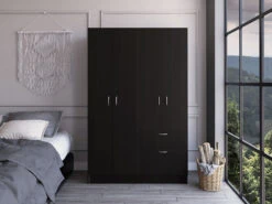 DEPOT E-SHOP Itaca Armoire, Double Door Cabinet, One Drawer, Five Interior Shelves, Rod, Black / White -Home Furniture Shop 868758a473aa4f1094925e53f8444a22