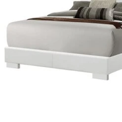 Contemporary Style Low Profile California King Bed With Block Feet, White - Benzara -Home Furniture Shop 87074d573170493ea237b4bba359bbc4