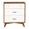 Modern Style Wooden Chest With Three Drawers And Flared Legs, Brown And White-Benzara