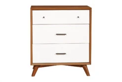 Modern Style Wooden Chest With Three Drawers And Flared Legs, Brown And White-Benzara