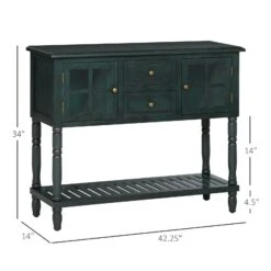 Vintage Console Table With 2 Drawers And Cabinets, Retro Sofa Table For Entryway, Living Room And Hallway, Vintage Blue -Home Furniture Shop 88cce7bc2917486294f528524cb70b24