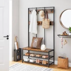 BreeBe Industrial Brown Large Storage Coat Rack -Home Furniture Shop 891050a476ca425886f2b1fed02b7646