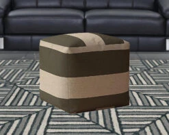 Homezia 17" Green And Beige Striped Pouf Ottoman -Home Furniture Shop 893a32405ffd41129abea89628b68c46
