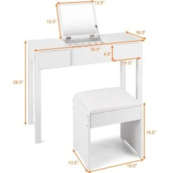 Vanity Makeup Dressing Table Set With Flip Top Mirror And Cushioned Stool 11 Vanity Makeup Dressing Table Set With Flip Top Mirror And Cushioned Stool -Home Furniture Shop 8a358e7b45d24b5ba00276601eae51f6