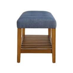 Fabric Bench In Blue And Oak Finish -Home Furniture Shop 8a5648261807454199f7d10435bc0d37