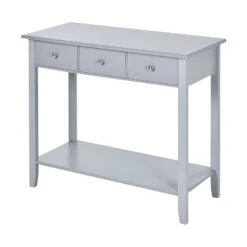 Console Table Industrial Desk With Drawer Bottom Shelf & Large Tabletop For Pictures Great For The Entryway Grey