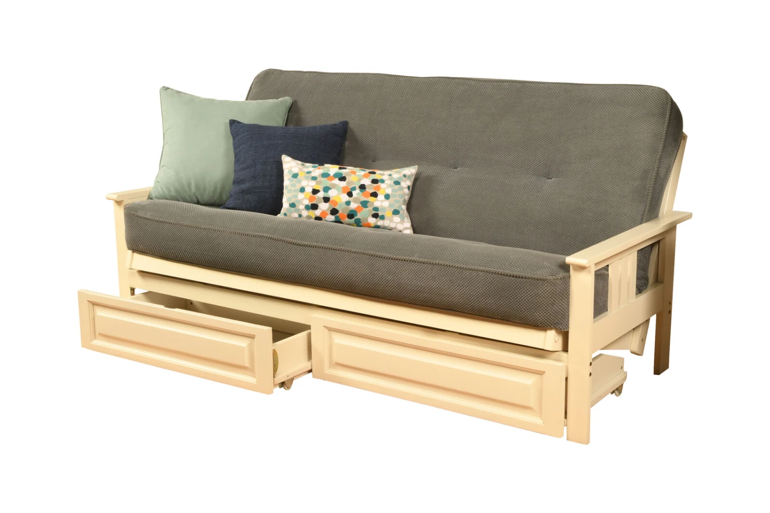 Monterey Futon With Storage Drawers In Antique White Finish With Marmont Thunder Mattress 3 Monterey Futon With Storage Drawers In Antique White Finish With Marmont Thunder Mattress