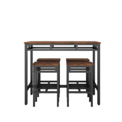 Bar Table Set 5PC Dinging Table Set With High Stools, Structural Strengthening, Industrial Style (Rustic Brown，43.31"w X 23.62"d X 35.43"h) -Home Furniture Shop 8d5bc3e12dcd45e5a4f133b4e6c74d82