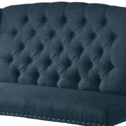 48 Inch Classic Loveseat Bench, 2 Seater, Linen, Tufted, Nailhead, Blue-Benzara -Home Furniture Shop 8e4d7d0775f24e449b1cde74383ea792
