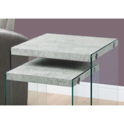 Monarch Specialties I 3231 Nesting Table, Set Of 2, Side, End, Accent, Living Room, Bedroom, Tempered Glass, Laminate, Grey, Clear, Contemporary, Modern -Home Furniture Shop 8ed50cb431af4195a7747e7002de8608