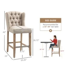 Counter Height Bar Stools Set Of 2, Upholstered 26.75" Seat Height Barstools, Breakfast Chairs With Nailhead-Trim, Tufted Back And Wood Legs -Home Furniture Shop 90674520bd8f4f9dba8e84709a50f702