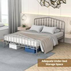 Queen Size Metal Bed Frame Steel Slat Platform -Home Furniture Shop 90e7ccbbca494d749863dcb10504b405