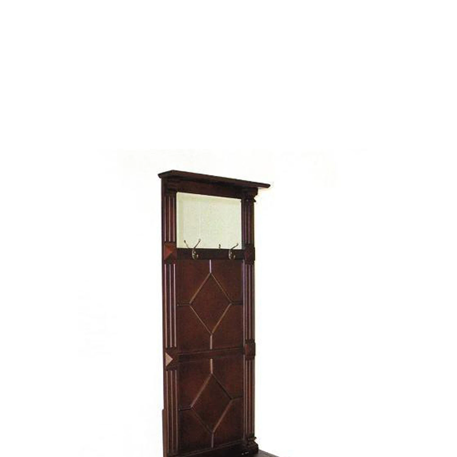 Molded Wooden Frame Hall Tree With Lift Top Box And Mirror Insert, Brown-Benzara 4 Molded Wooden Frame Hall Tree With Lift Top Box And Mirror Insert, Brown-Benzara - Image 2