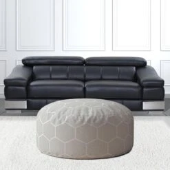 Homezia 24" Cotton Round Geometric Pouf Ottoman -Home Furniture Shop 93efce8dc39d456bb06e3e2639cc0596