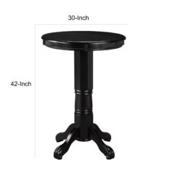 Ava 42 Inch Wood Pub Bar Table, Molded Trim, Carved Pedestal, Black- Benzara -Home Furniture Shop 9436ca29bedf4af8bde56166689b46f1