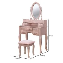 7 Drawers Wooden Frame Vanity Set With Stool And Cabriole Legs -Home Furniture Shop 94447ac7a35447d4b85f0bada1203b12