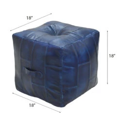 Geometric Handmade Leather Square Pouf 14"x14"x14" (Recycled Foam With Fibre Fill) Vintage Blue Color MABBBACPF25 BBH Homes -Home Furniture Shop 971e002cee5449578bb6379c3c359607