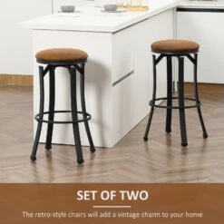 Bar Stools Set Of 2, Vintage Barstools With Footrest, Microfiber Cloth Bar Chairs 29" Seat Height With Powder-coated Steel Legs, Brown -Home Furniture Shop 972f98b81cc14b1e80b0e09aef7fcaea