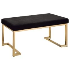 Astonishing Bench, Black Fabric & Gold- Benzara