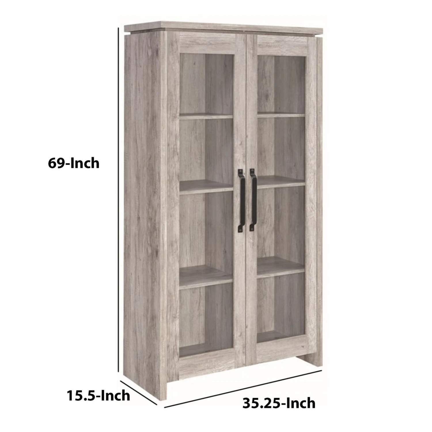 Spacious Wooden Curio Cabinet With Two Glass Doors, Gray - Benzara 8 Spacious Wooden Curio Cabinet With Two Glass Doors, Gray - Benzara - Image 6