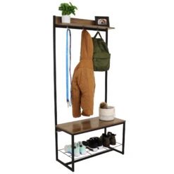 Sunnydaze Decor Sunnydaze Industrial MDP Hall Tree With Coat/Shoe Rack - Brown - 67 In -Home Furniture Shop 9996c3fe899043ab90fdfb1641d87077